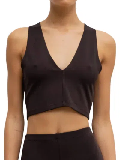 Leset Rio V Crop Tank Top In Chocolate In Gold