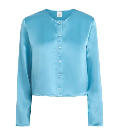 Leset Satin Barb Cardigan In Blue