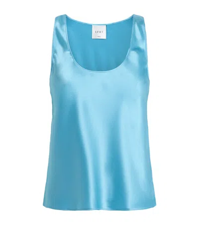 Leset Satin Barb Tank Top In Blue