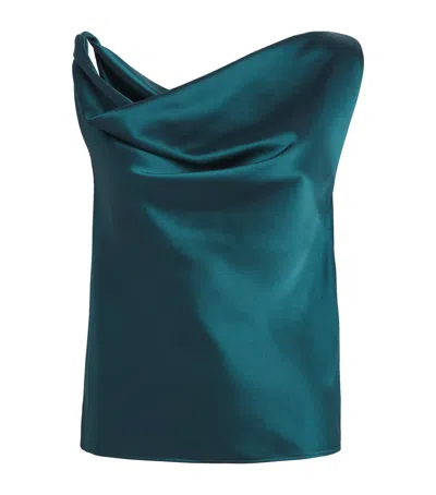 Satin Cowl-neck Barb Top In Blue from LESET