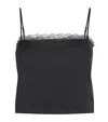 Leset Satin Lace-trim Barb Cami Top In Black