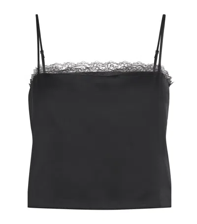 Leset Satin Lace-trim Barb Cami Top In Black