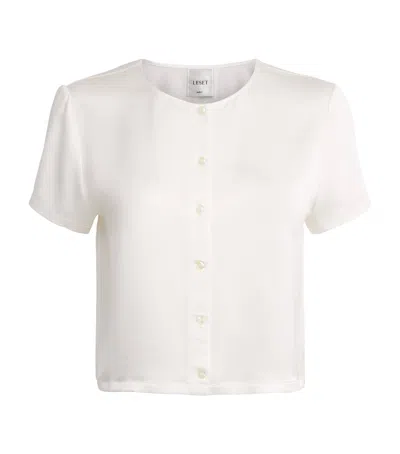 Leset Satin Short-sleeve Barb Cardigan In White