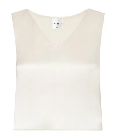 Leset Barb Satin Tank Top In White