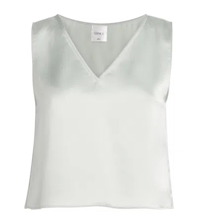 Leset Satin V-neck Barb Top In Green