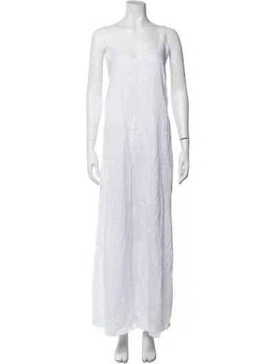 Pre-owned Leset Scoop Neck Long Dress In White