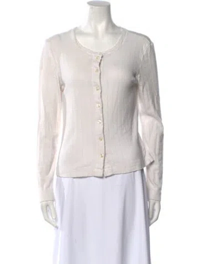 Pre-owned Leset Scoop Neck Long Sleeve Button-up Top In White
