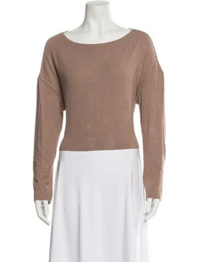 Pre-owned Leset Scoop Neck Long Sleeve Crop Top In Brown