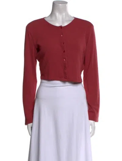 Pre-owned Leset Scoop Neck Long Sleeve Crop Top In Red