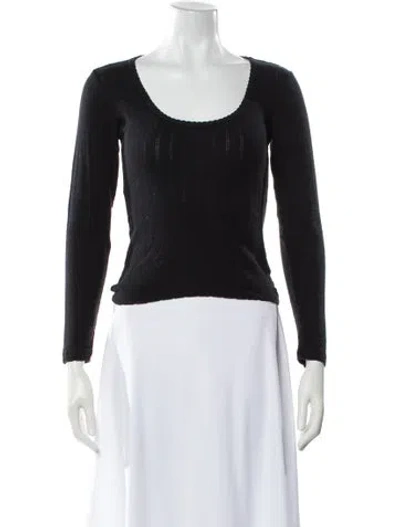Pre-owned Leset Scoop Neck Long Sleeve Top In Black