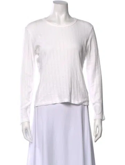 Pre-owned Leset Scoop Neck Long Sleeve Top In White