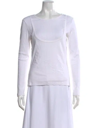Pre-owned Leset Scoop Neck Long Sleeve Top In White