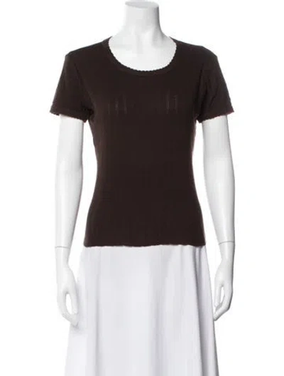 Pre-owned Leset Scoop Neck Short Sleeve Top In Brown