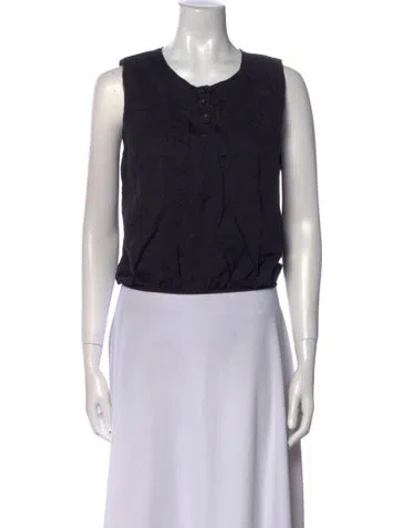 Pre-owned Leset Scoop Neck Sleeveless Crop Top In Black