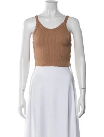 Pre-owned Leset Scoop Neck Sleeveless Crop Top In Brown