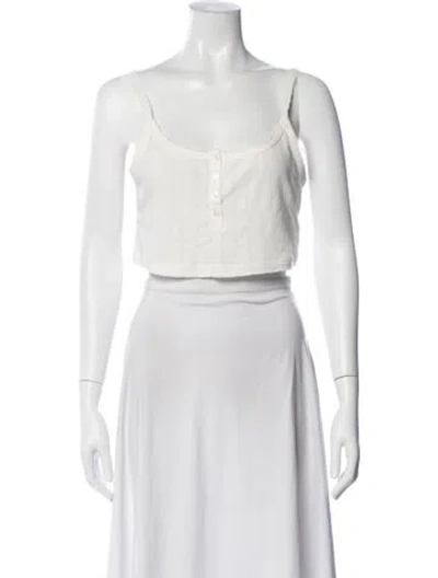 Pre-owned Leset Scoop Neck Sleeveless Crop Top In White