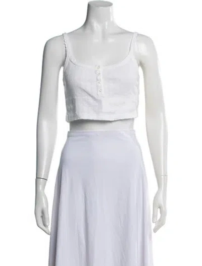 Pre-owned Leset Scoop Neck Sleeveless Crop Top In White
