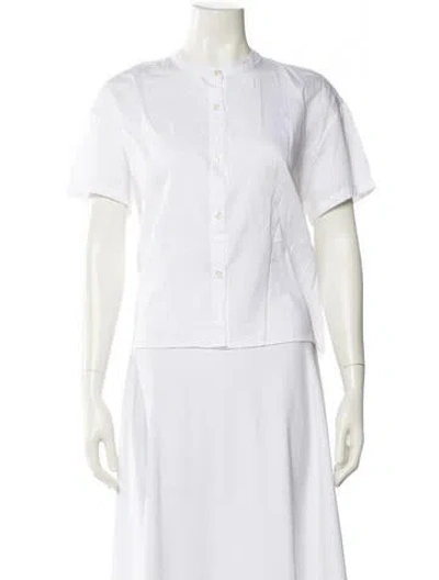 Pre-owned Leset Short Sleeve Button-up Top In White