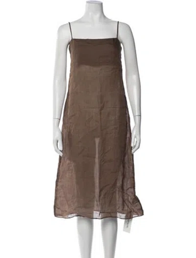 Pre-owned Leset Square Neckline Midi Length Dress In Brown