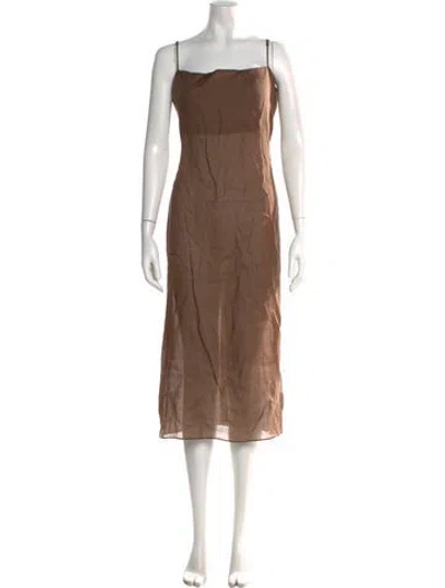 Pre-owned Leset Square Neckline Midi Length Dress W/ Tags In Brown