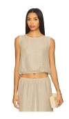 Leset Stella Cropped Sequined Linen-blend Top In Neutral