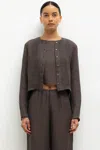 Leset Stella Crew Cardigan In Brown