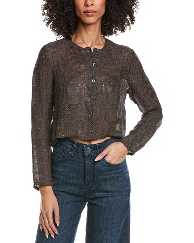 Leset Stella Crew Linen-blend Cardigan In Brown