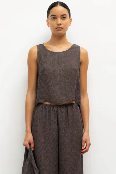 Leset Stella Crop Sleeveless Crew In Gray