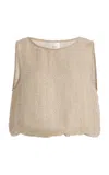 Leset Stella Cropped Sequined Linen-blend Top In Neutral