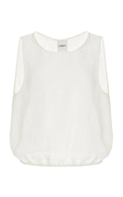 Leset Stella Linen-blend Bateau Blouson Top In White