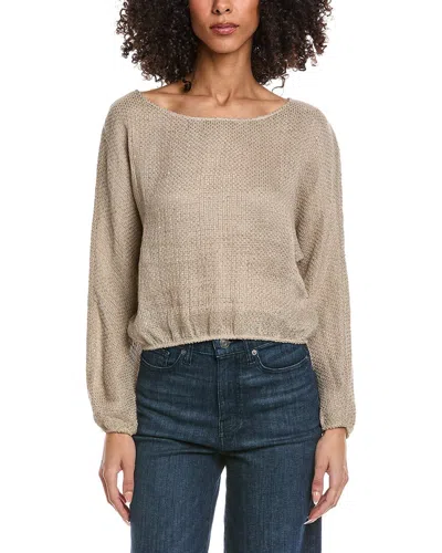 Leset Stella Long Sleeve Blouson Linen-blend Top In Gray