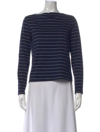 Pre-owned Leset Striped Bateau Neckline Top In Blue
