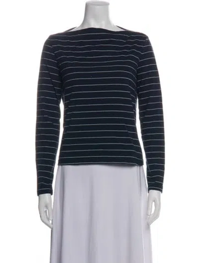 Pre-owned Leset Striped Bateau Neckline Top In Blue