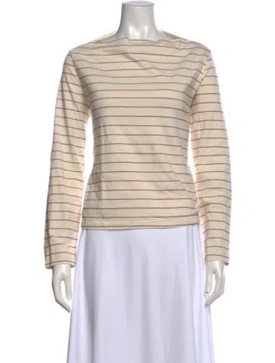 Pre-owned Leset Striped Bateau Neckline Top In Neutral