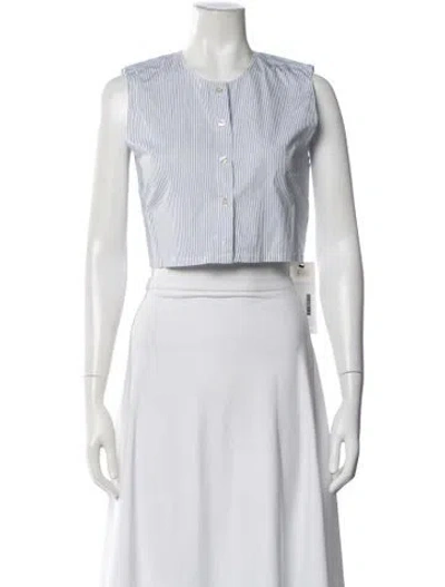 Pre-owned Leset Striped Crew Neck Button-up Top In White