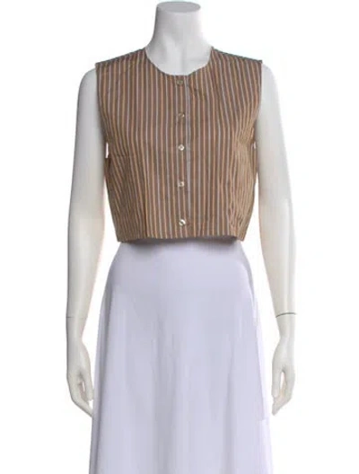 Pre-owned Leset Striped Crew Neck Crop Top In Brown