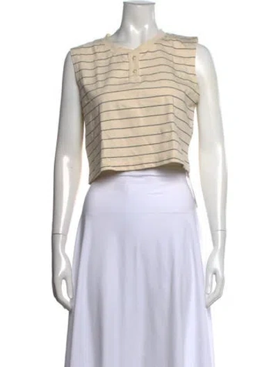 Pre-owned Leset Striped Crew Neck Crop Top In Brown