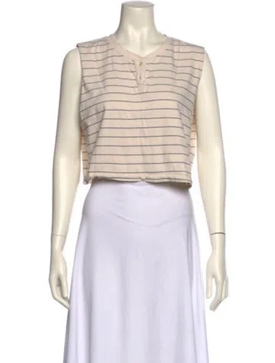 Pre-owned Leset Striped Crew Neck Crop Top In Neutral