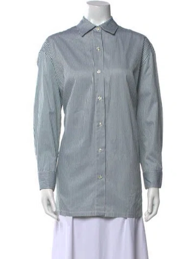 Pre-owned Leset Striped Long Sleeve Button-up Top In Blue