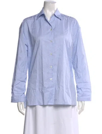 Pre-owned Leset Striped Long Sleeve Button-up Top In Blue