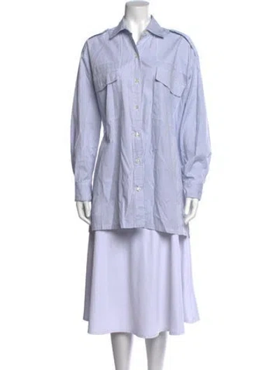 Pre-owned Leset Striped Long Sleeve Button-up Top In Blue
