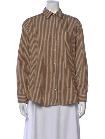Pre-owned Leset Striped Long Sleeve Button-up Top In Neutrals