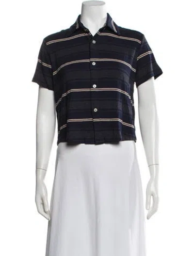Pre-owned Leset Striped Short Sleeve Polo In Blue