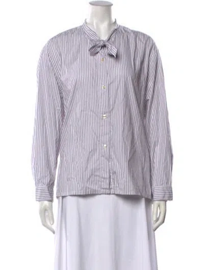 Pre-owned Leset Striped Tie Neck Blouse In Neutrals