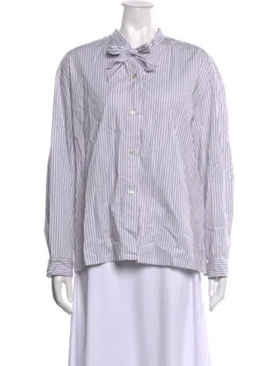 Pre-owned Leset Striped Tie Neck Button-up Top In Purple