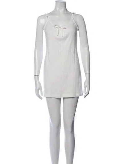 Pre-owned Leset Tie Neck Mini Dress In White