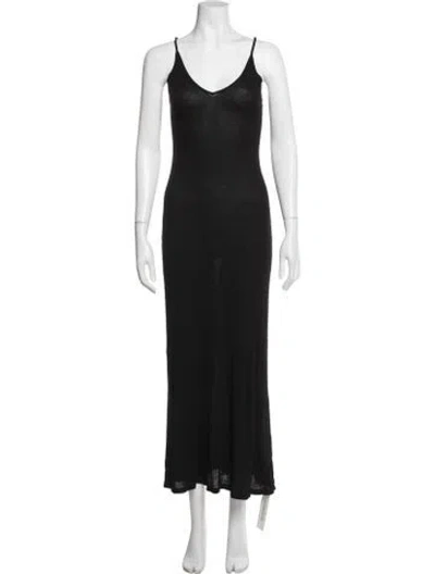 Pre-owned Leset V-neck Long Dress In Black