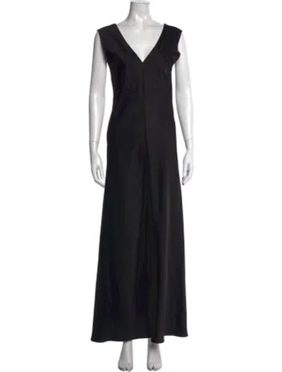 Pre-owned Leset V-neck Long Dress In Black