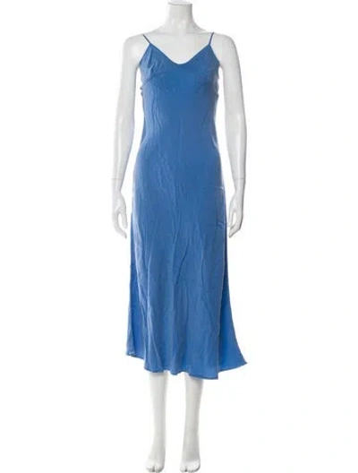 Pre-owned Leset V-neck Long Dress In Blue