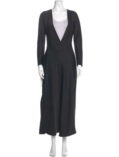 Pre-owned Leset V-neck Long Dress In Gray